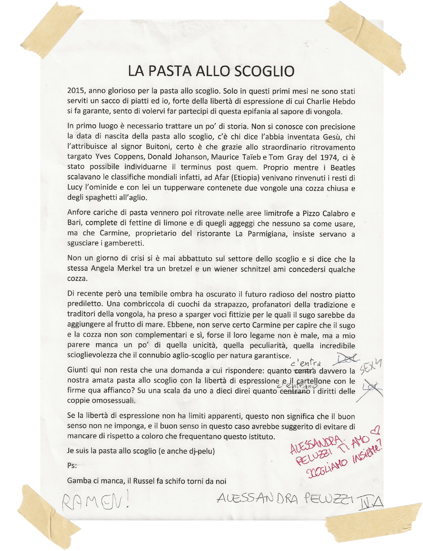 Testo originale La pasta allo Scoglio